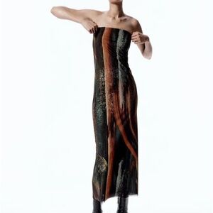 Zara Abstract Printed Tulle Strapless Dress 5039/819 Large NWT!